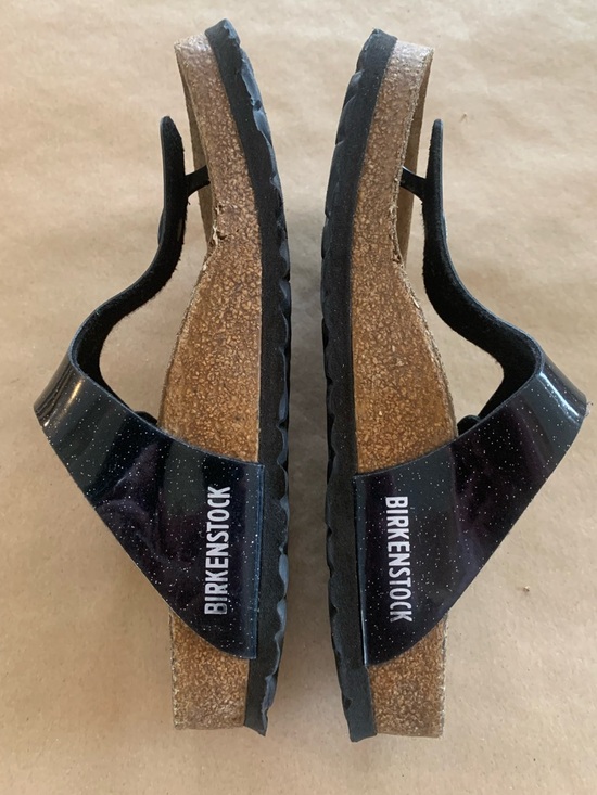 Birkenstock Shoes - Birkenstock Gizeh Birko Flor Patent Black with Sparkles Size 37